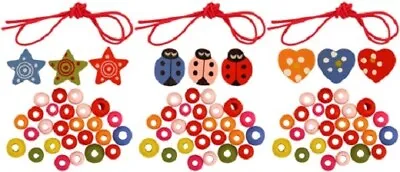 Set Of 3 Mini MAKE YOUR OWN WOODEN BEAD BRACELET Party Bag Toy Jewellery KIT • £2.49