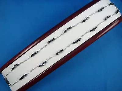 $595 • Buy Unique Contemporary Design 14k White Gold Black Diamond Beads Necklace,4.7 Grams
