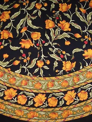 French Floral Round Cotton Tablecloth 70  Amber On Black • $33.99