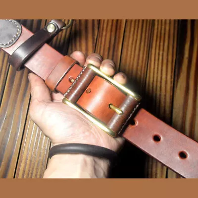 Handmade Custom Made Saddle Leather Full Grain Cowhide Durable Belt Brass Buckle • £71.99