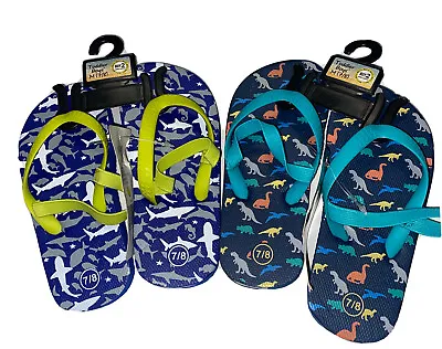 Shark & Dinosaur Toddler Flip Flops Beach Shower Shoes Sz M 7/8 Lot Of 2 NWT • $8