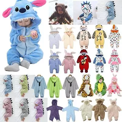 Infant  Baby Boys Girls Hooded Hoodie Romper Fluffy Bodysuit Cartoon Outfits • £13.24