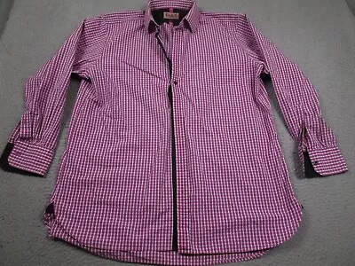 Thomas Pink Shirt Mens 17.5 Purple Checked Preppy Long Sleeve • $19.97