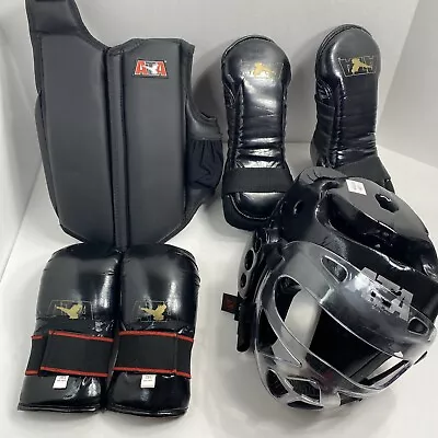 ATA Taekwondo Karate Black Sparring Boots Sz 7 Vest & Helmet Sz Med Gloves LG • $69.99