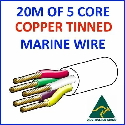 $64.99 • Buy 20M OF 5 CORE .5mm2 WIRE MARINE TINNED COPPER TRAILER CABLE BOAT 12V TWIN METRE