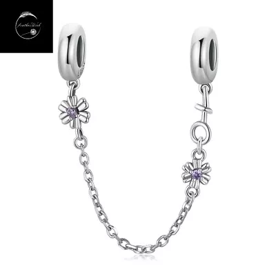 Genuine Sterling Silver 925 Forget Me Not Flower Safety Chain Bead For Bracelets • £17.99