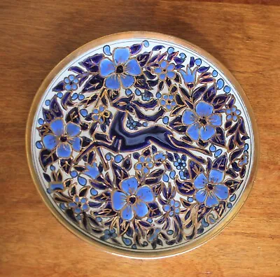 Vintage Handmade Manousakis Keramik  Rodos Greece Blue Plate Reindeer Pattern • $27