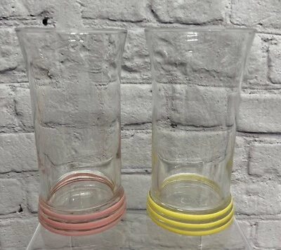 $35 • Buy Vintage Homer Laughlin Fiesta Ware Banded 16 Oz Tumblers Pink Yellow Set Of 2