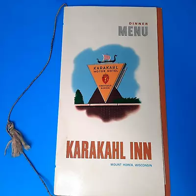 Vintage Karakahl Inn Motor Hotel Restaurant Dinner Menu Mount Horeb WI Viking • $39.99