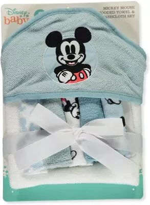 Disney Baby Mickey Mouse Hooded Towel With 5 Piece Washcloth Set GIFT GS71795 • $14.99