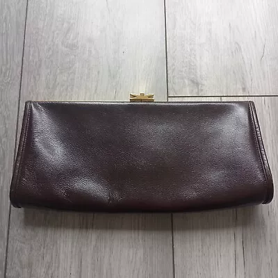 Vintage Ackery Of London Conker Brown Clutch Bag With Brass Clasp  • £25.99