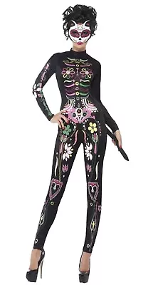 Sugar Skull Cat Costume Day Of The Dead Jumpsuit Halloween Fancy Dress • $30