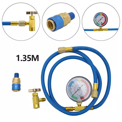 R134A Car Air Conditioning Refrigerant Recharge Measuring Set Hose Gas Gauge Kit • £13.85