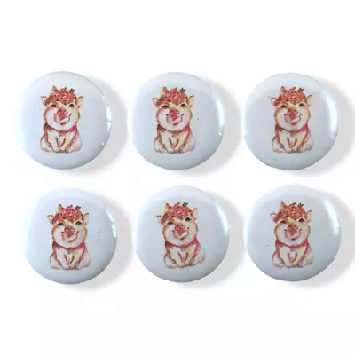 Set Of 6 Adorable Floral Pig 1 Inch Magnets For Fridge Kitchen Whiteboard • $8.65