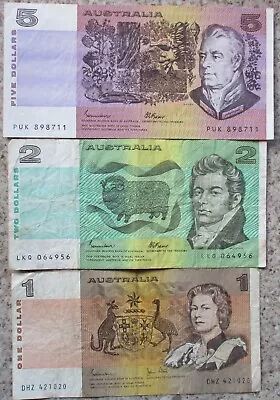 Three Decimal Notes $5 - $2 - $1 Well Used • $13.50