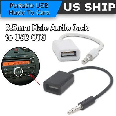 3.5MM Aux Audio Jack Plug Male To USB 2.0 Female OTG Converter Lead Adapter Car • £2.53