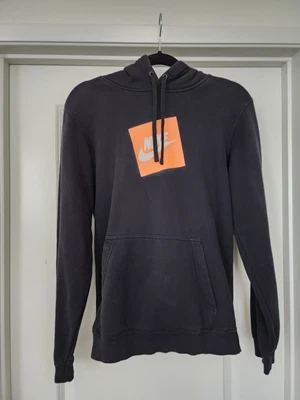 $15 • Buy Nike Black Hoodie Orange Box Logo Small Sweater Pullover