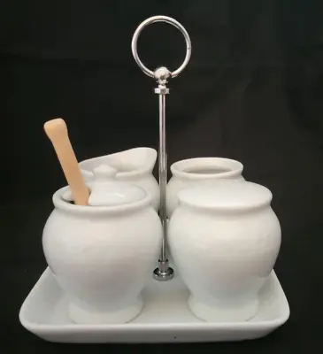 Pottery Barn Great White Tray Cream Sugar Honey Sprinkles Condiment Set 2.75  H • $29.99