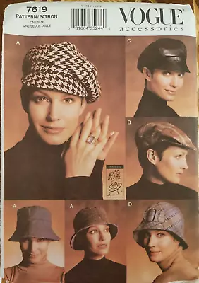 V7619 Vogue 7619 Sewing Pattern Misses Bucket Beret Hats Lola OOP S-L 21.5-23.5  • $13.95