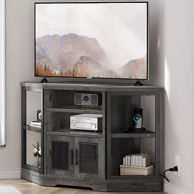 Farmhouse Corner TV Stand For 55 Inch Entertainment Center With Power Outlets • $114.98