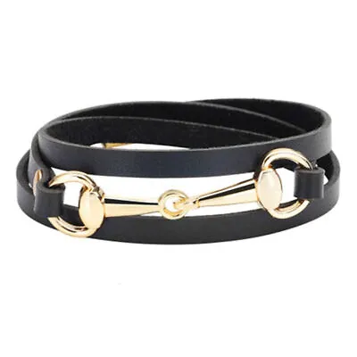 Horse & Western Jewellery Jewelry  Leather Snaffle Bit Bracelet Black Gold • £12.52