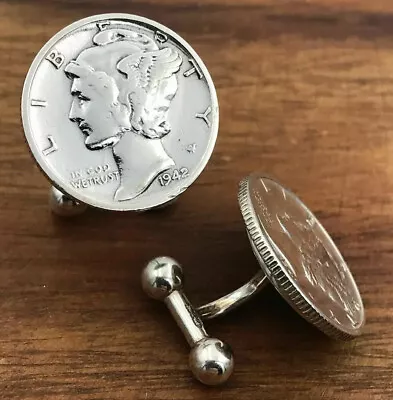 New .925 Silver Cufflinks Vintage Mercury Winged Liberty Head 90% Silver Dime • $74.99