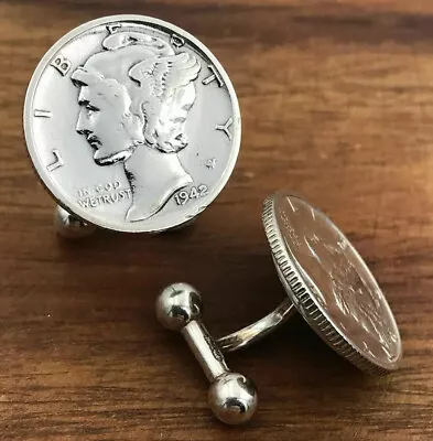 $52.49 • Buy New Cufflinks Vintage Mercury Winged Liberty Head Dime 90% Sterling Silver Backs