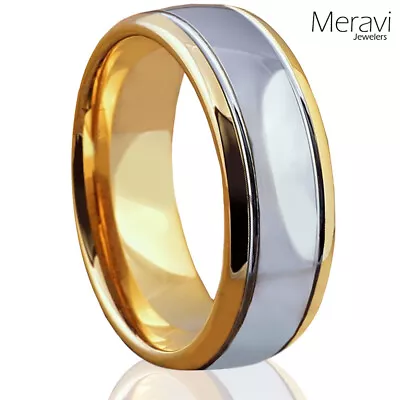Tungsten Rings For Men 18K Gold IP Band Silver Ring Mens Rings Mens Wedding Band • $13.95