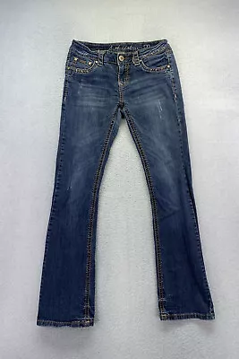LA Idol Womens Jr Size 7 Dark Wash Low Rise Flap Pocket Bootcut Denim Jeans • $17.05