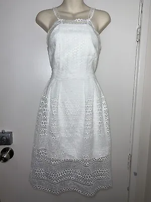 $33 • Buy FOREVER NEW White Broderie Anglais Dress Size 12 | Cocktail Races Wedding #22449