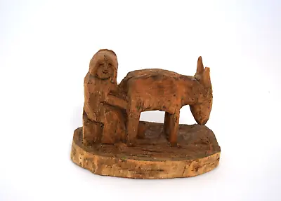 Satirical Wood Carving Statue Woman Milking Mule Jose Marco Garcia New Mexican • $495
