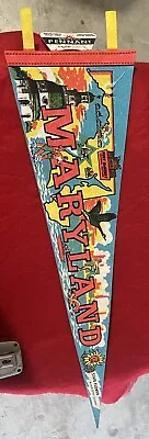 Vintage Maryland Pennant Felt State Banner Bright Colors Landmarks USA • $15.99