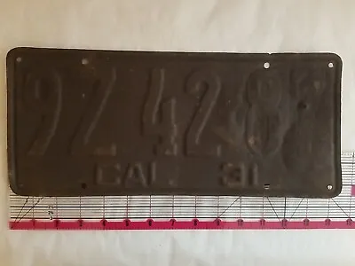 Vintage 1931 California Original Metal License Plate Single 9Z4287 • $18.75