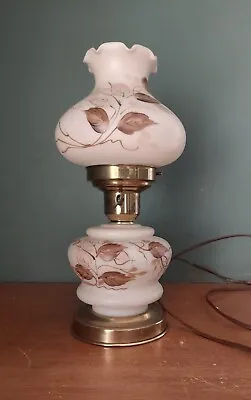 Vintage Hand Painted Boudoir Lamp Cream & Brown Glass Brass Cottage Core GWTW • $37.60