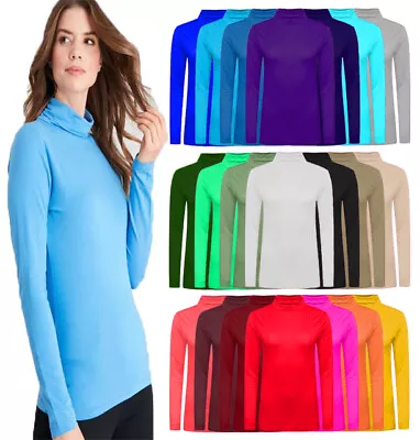 £6.99 • Buy Women Polo Neck Long Sleeve Roll Neck T Shirt Top Ladies Turtle Neck Top UK 8-26