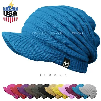 S - Visor Beanie Solid Knit Slouchy Baggy Crochet Ski Winter Hat Cap Man Women • $11.95