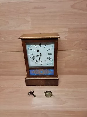 Antique Mahogany Waterbury Mantle Mechanical Clock With Key  • $67.74