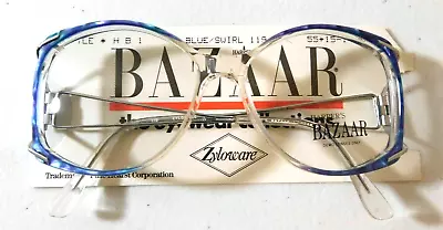 Vintage HARPER'S BAZAAR 1 Blue Swirl 55/15 Eyeglass Frame New Old Stock • $9.99