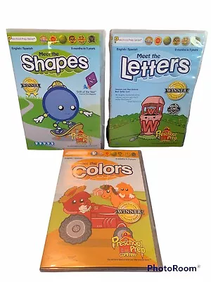 Preschool  Prep 3 DVD Set LOT Meet The Shapes Letters Colors EUC • $14.36