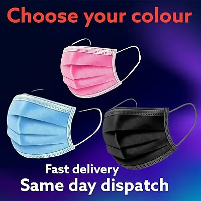 50 X Disposable Face Masks 3 Ply Dental Non-Medical/Surgical Mask Covering • £2.49