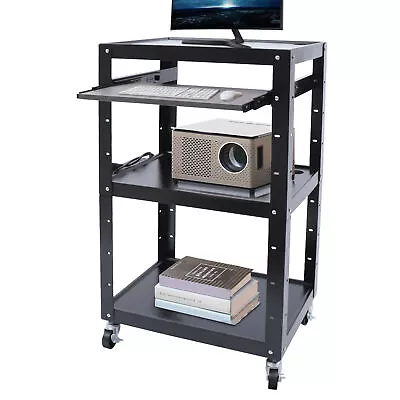 Steel Media Cart AV Cart W/ Keyboard Tray Mobile Cart Height Adjustable Shelf US • $149