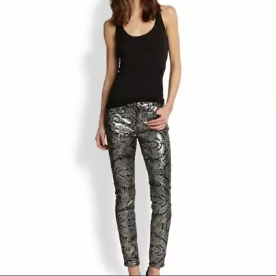 7 For All Mankind Silver Sequin Black Pants EUC Size 29 • $19.99