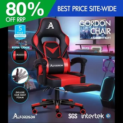 ALFORDSON Gaming Chair Office Seat Thick Padding Footrest Executive Racing Red • $139.95