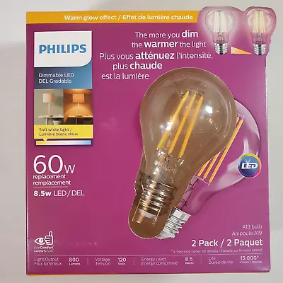 Philips LED 8.5W 800 Lumens Soft White 2700K A19 Light Bulb Medium Base 2 Pack • $6.50