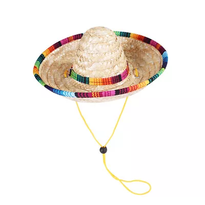 Mini Sombrero Pet Hat Adjustable Mini Mexican Straw Hat Party Supplies For Dog • $11.08