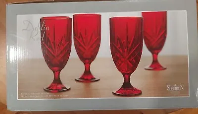 4 Godinger Dublin Red Shannon Heavy Natural Crystal Footed Iced Tea Glass Goblet • $65