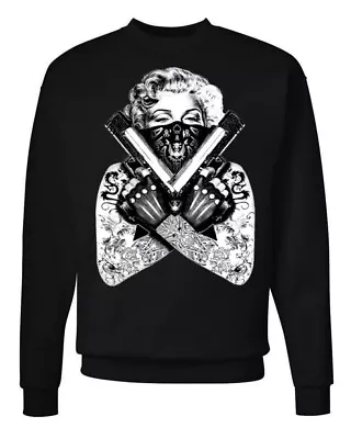 🔥 Tattooed Marilyn Monroe Guns Crewneck Sweater 2nd Amendment Legend Sweatshirt • $19.95