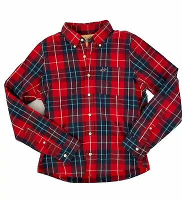 Hollister California Men's Button Up Shirt Sz M Plaid Check Red Blue Long Sleeve • £17.99