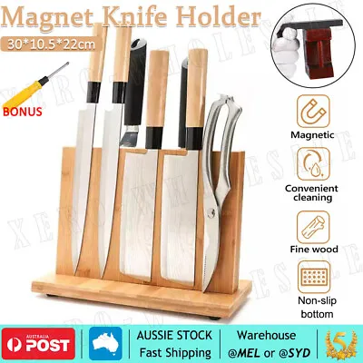 30CM Bamboo Magnetic Knife Rack Cutlery Storage Holder Stand Shelf Block Kitchen • $29.99