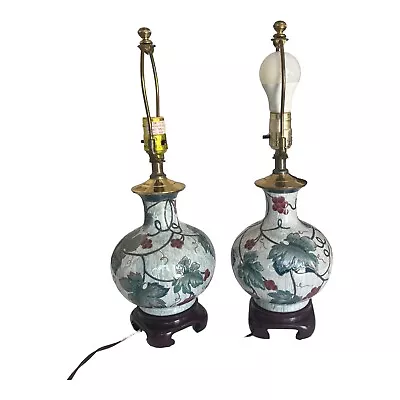A Pair Of Chinese Porcelain Vase Accent Lamp Multi-color Lovely Flowers Vintage • $160